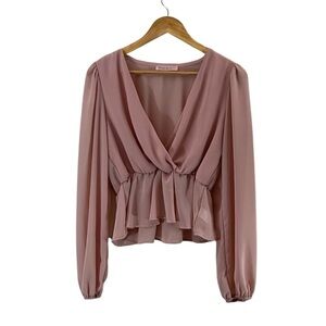 Blue Blush Women's V-neck Lantern Sleeve Blouse.  Size Small